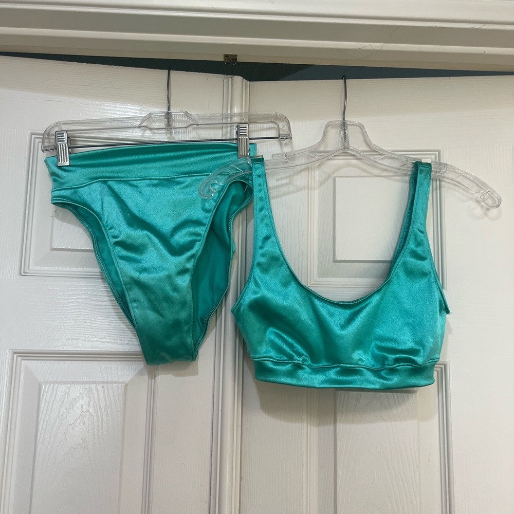 Vintage 80s Esprit Shinny high waisted two piece swimsuit‎ bikini size medium